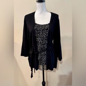 Cato Black Cardigan with Polka Dot Blouse